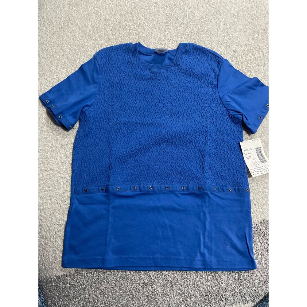 NWT VTG Aileen Womens Size Medium Petite Short Sleeve Pullover Blouse Cadet Blue